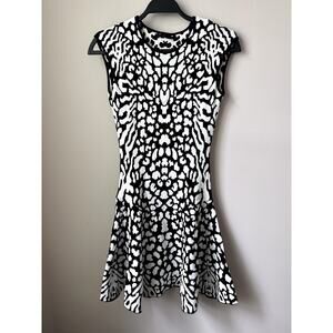 RVN Black White Flare Dress Womens Round Neck Above Knee Stylish Outfit